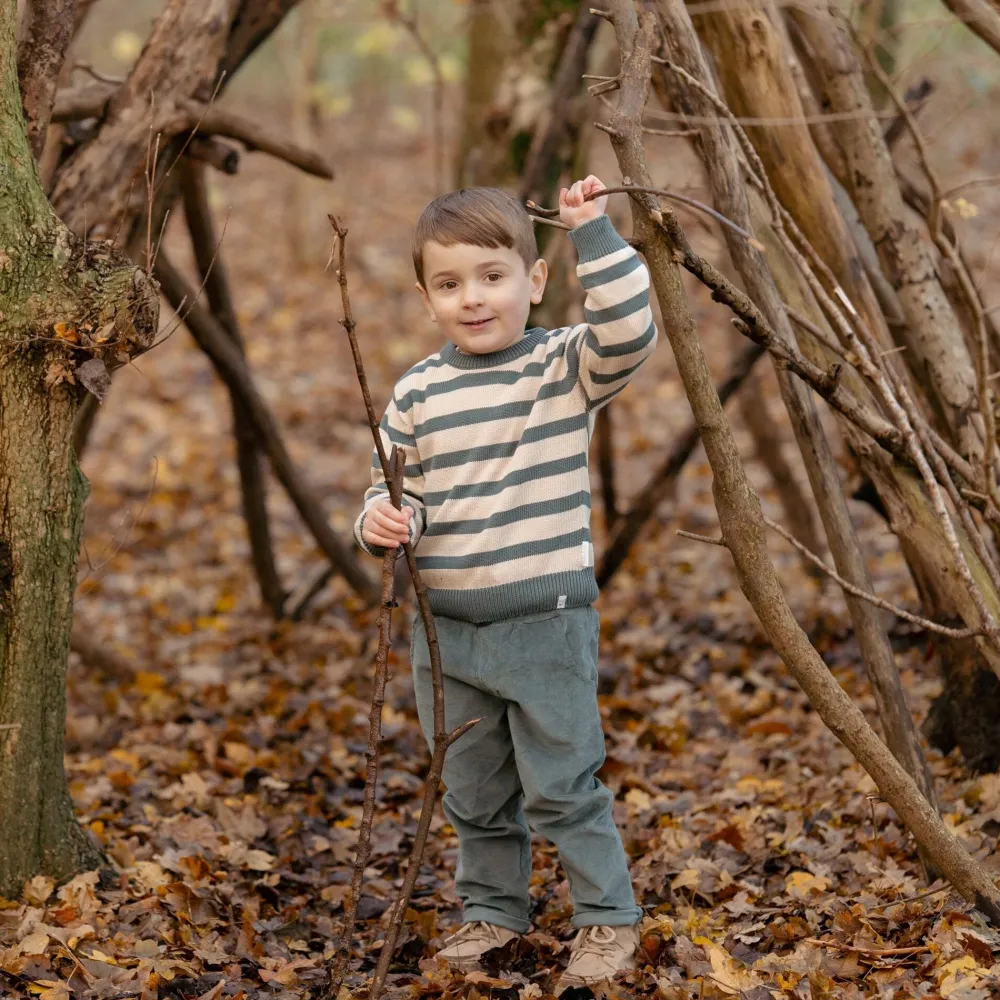 Little Dutch Gebreide trui - Groen - Forest Friends - Stripe